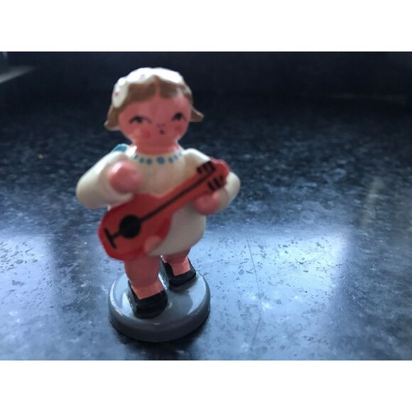 Vtg Christmas Wooden Music Angel Playing The Mandolin Erzgebirge Made In Germany - Picture 6 of 7